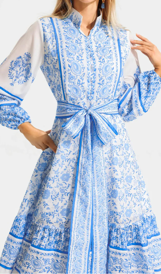 Carlee - Vestito midi floreale con maniche a lanterna