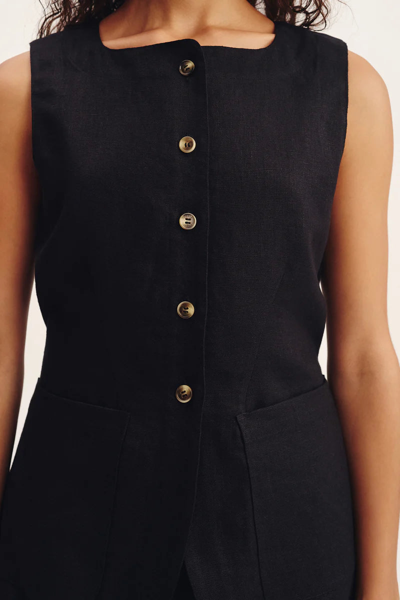 Alberta Linen Blend Skirt And Vest Set