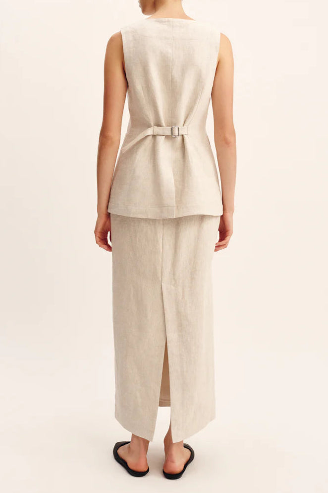 Alberta Linen Blend Skirt And Vest Set