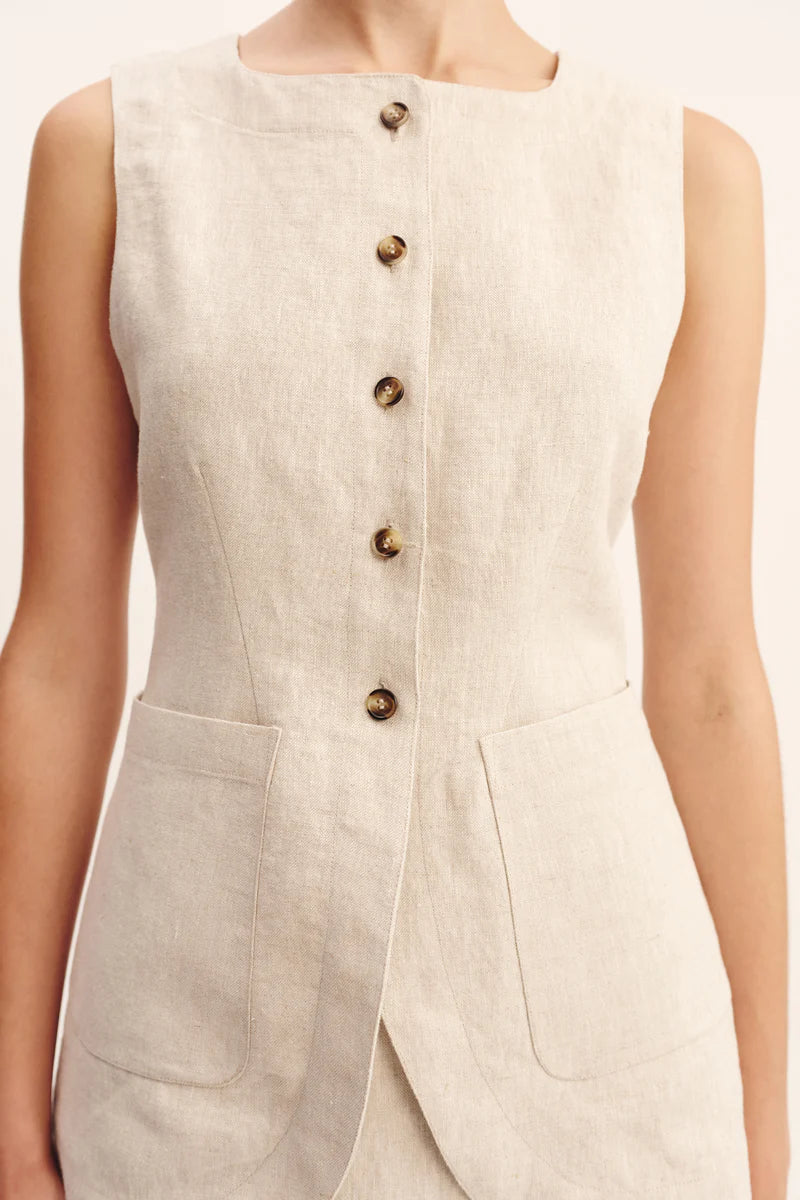 Alberta Linen Blend Skirt And Vest Set