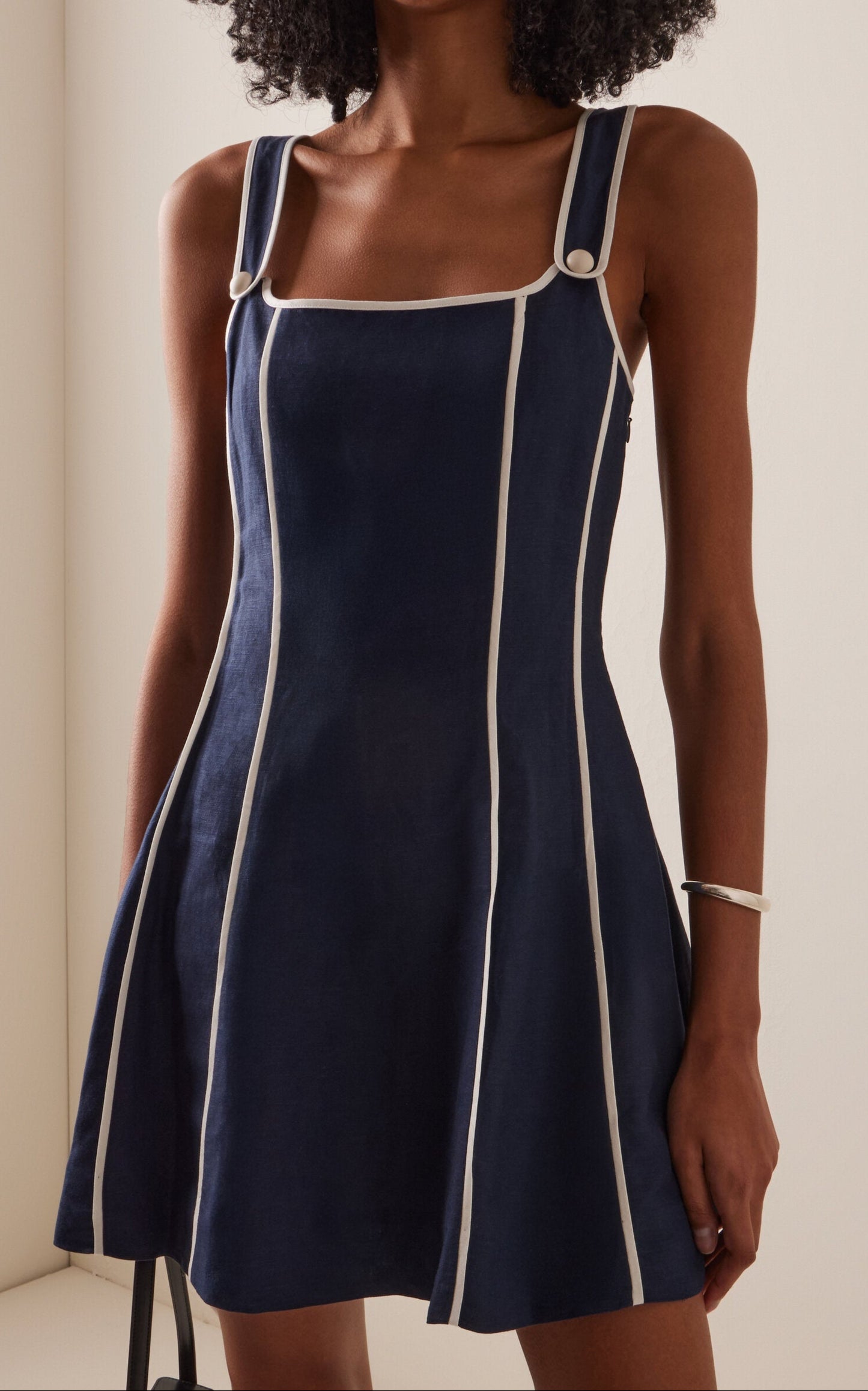 Capri Contrast Piping Linen Dress