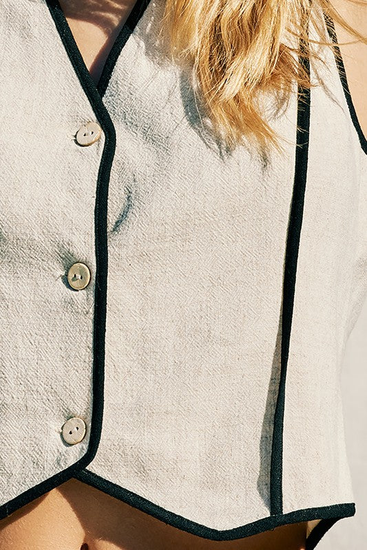 Marleen Linen Blend Striped Vest And Pant Set