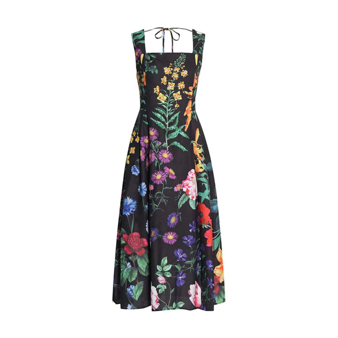 June Perlenbesetztes Florales Kleid mit quadratischem Ausschnitt