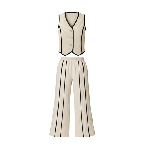 Marleen Linen Blend Striped Vest And Pant Set