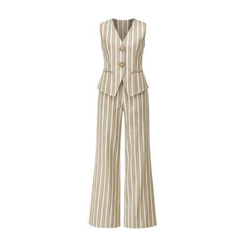 Melika Striped Buttoned Vest And Pant Set