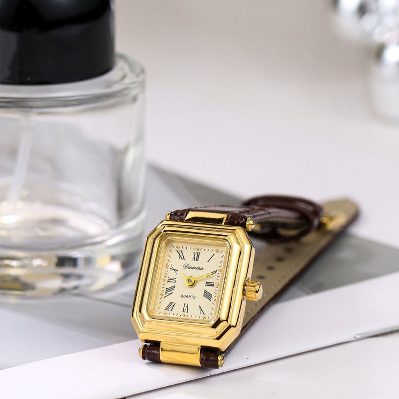 Dariana Leather Strap Square Watch