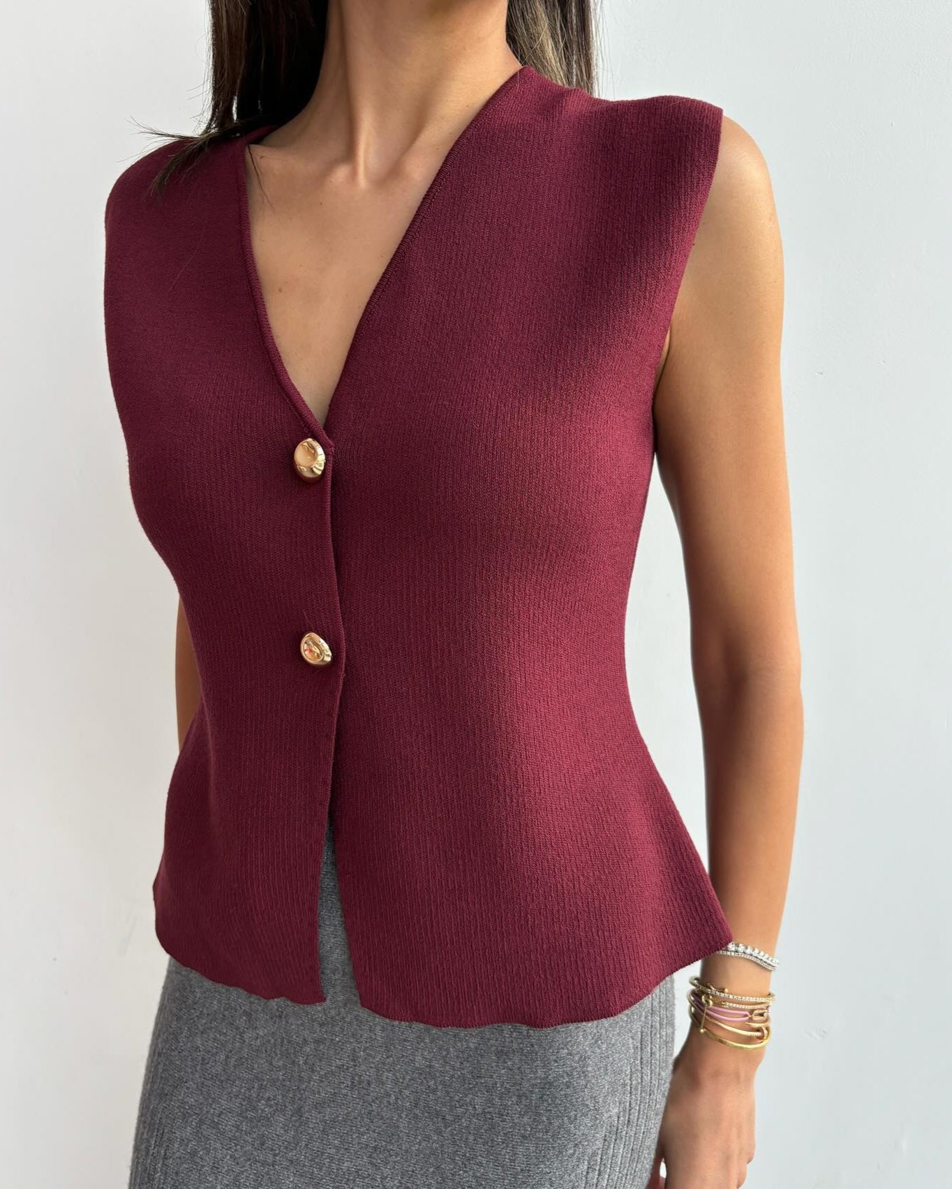 Button-Up Sleeveless Shirt - Womens Sleeveless Button Up Knit Top
