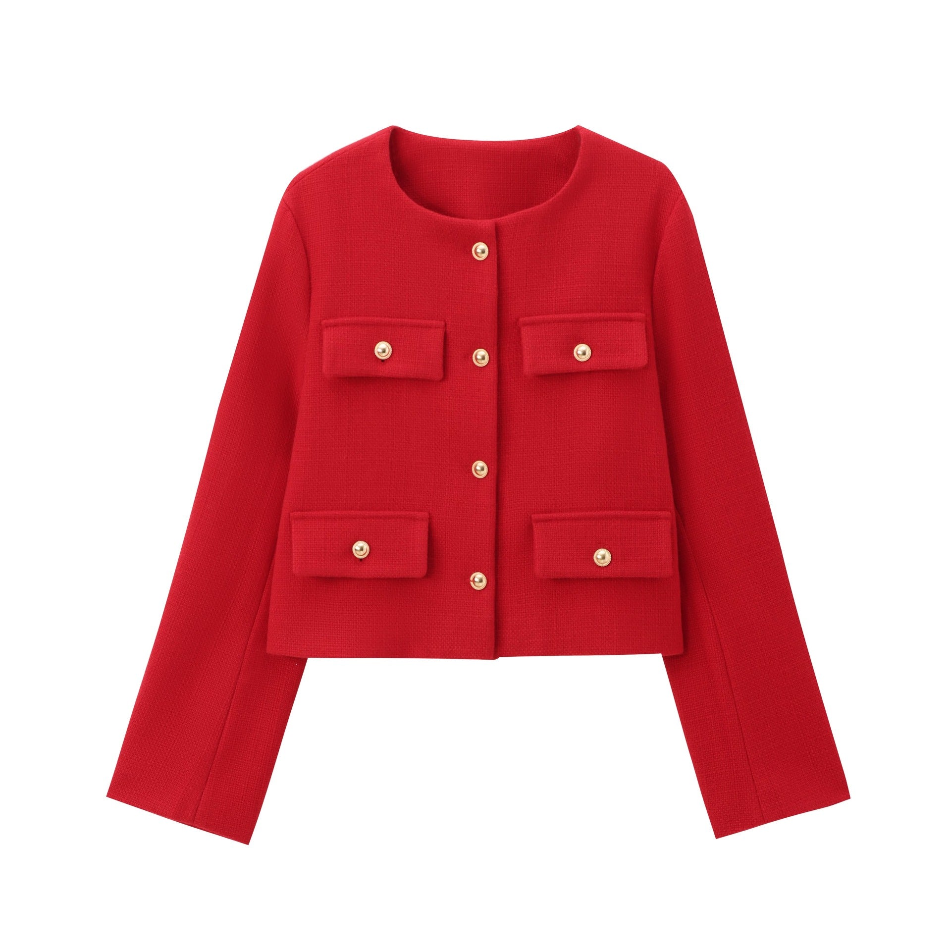 Short Wool Coat - Womens Buttoned Long Sleeved Wool Short Suit Coat 