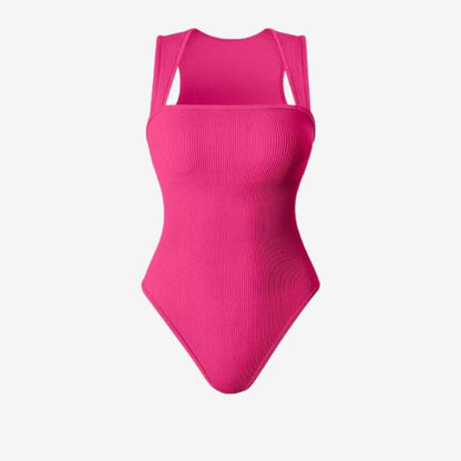 Square Neck Bodysuit - Womens Ribbed Square Neck Sculpting Bodysuit