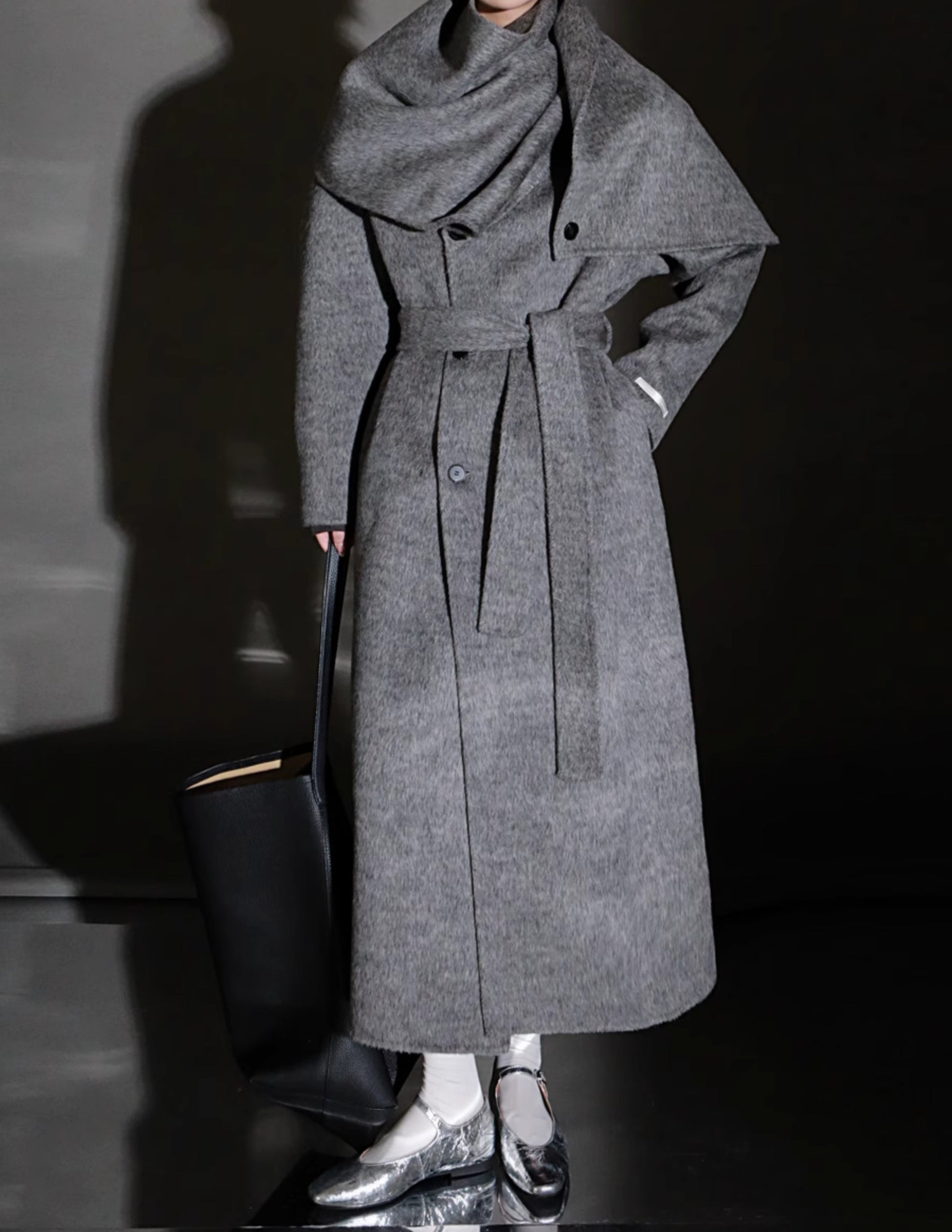 Cashmere Wool Coat - Women's Llama Cashmere Wool Scarf Wrap Trench Coat