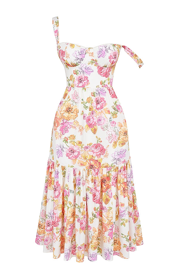 Vrai Tiered Summer Dress with floral print and adjustable straps.