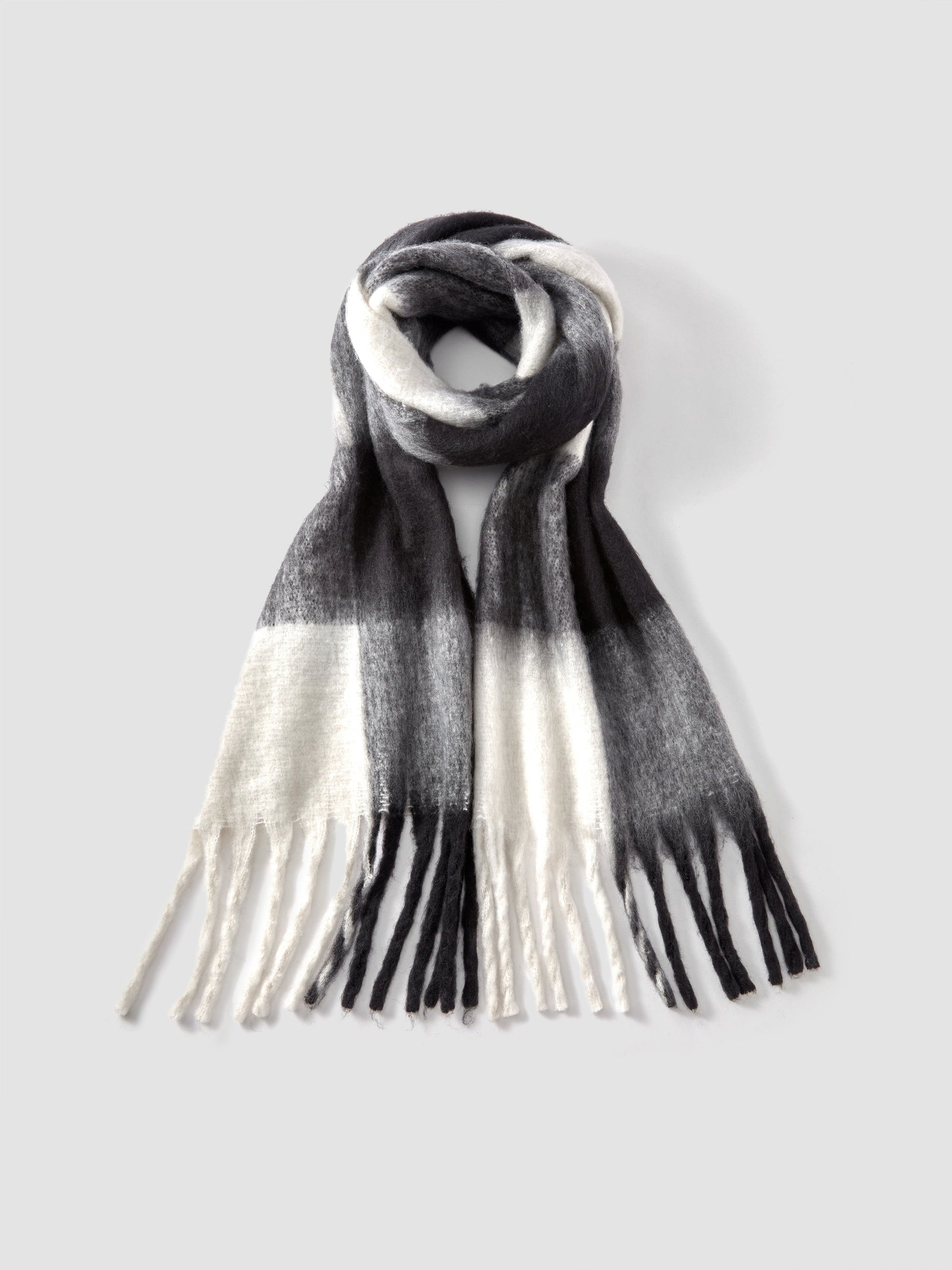 Plaid Scarf - Women's Oversized Plaid Fringed Two-Tone Chunky Scarf