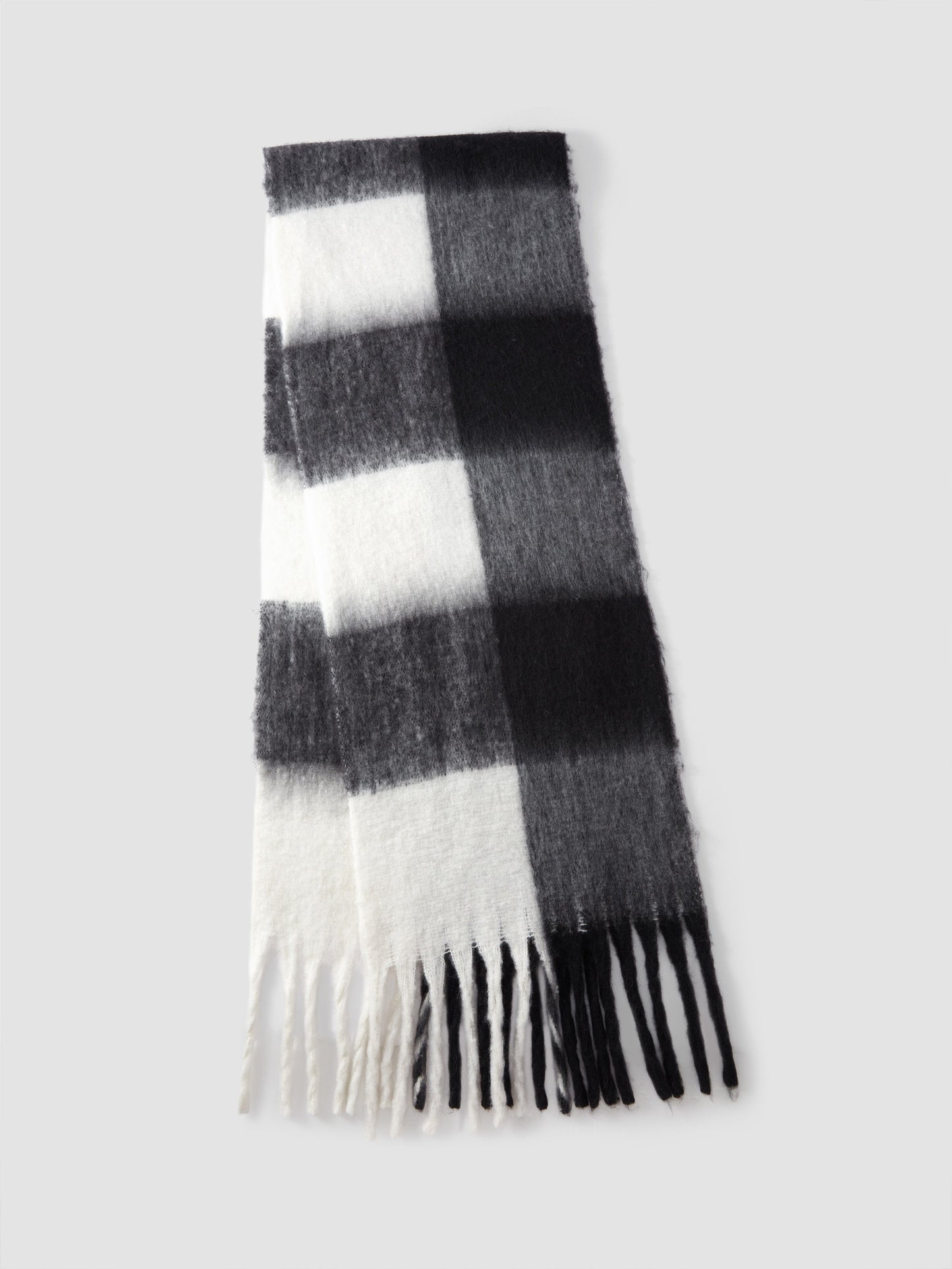 Plaid Scarf - Women's Oversized Plaid Fringed Two-Tone Chunky Scarf