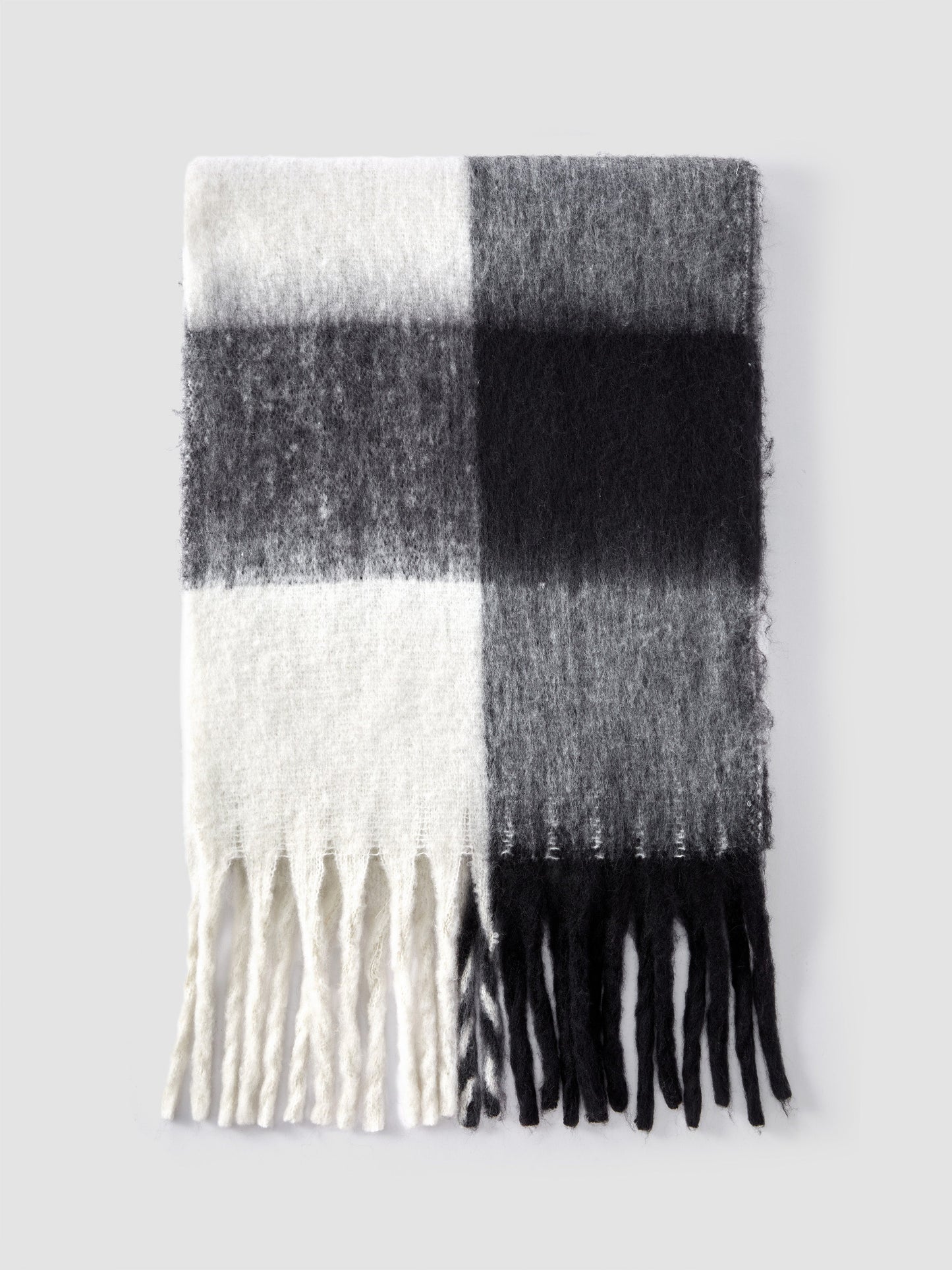 Plaid Scarf - Women's Oversized Plaid Fringed Two-Tone Chunky Scarf