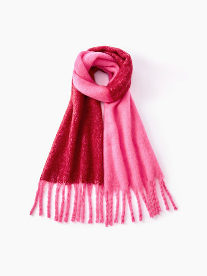 Oversized Scarf - Women's Oversized Fringe Two-Tone Thick Chunky Scarf