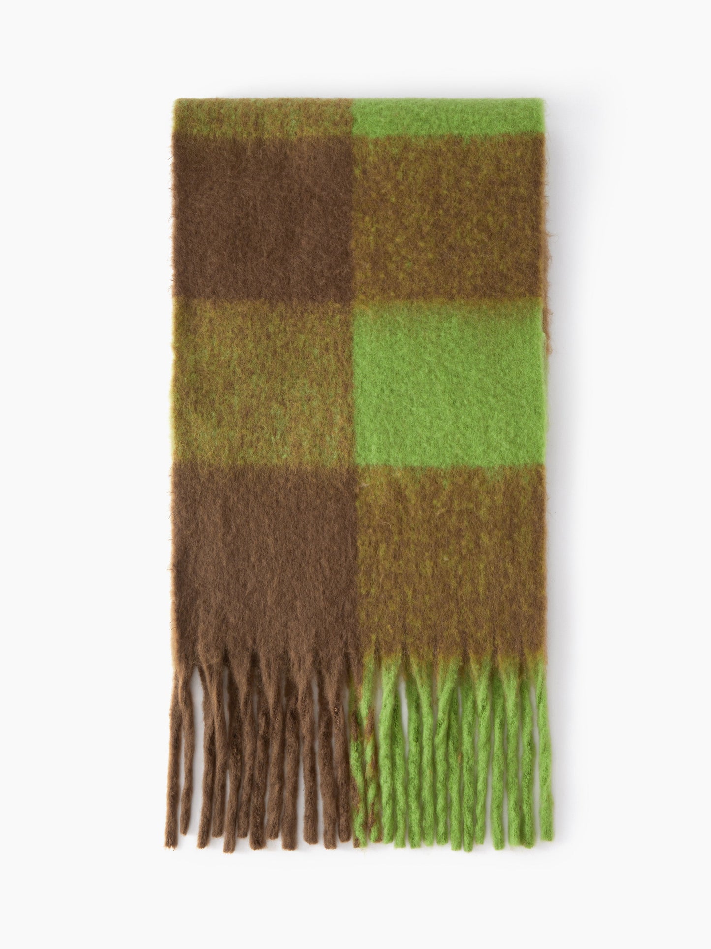 Plaid Scarf - Women's Oversized Plaid Fringed Two-Tone Chunky Scarf