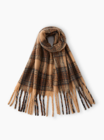 Plaid Scarf - Women’s Thick Plaid Tassel Oversized Chunky Scarf