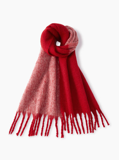 Oversized Scarf - Women's Oversized Fringe Two-Tone Thick Chunky Scarf