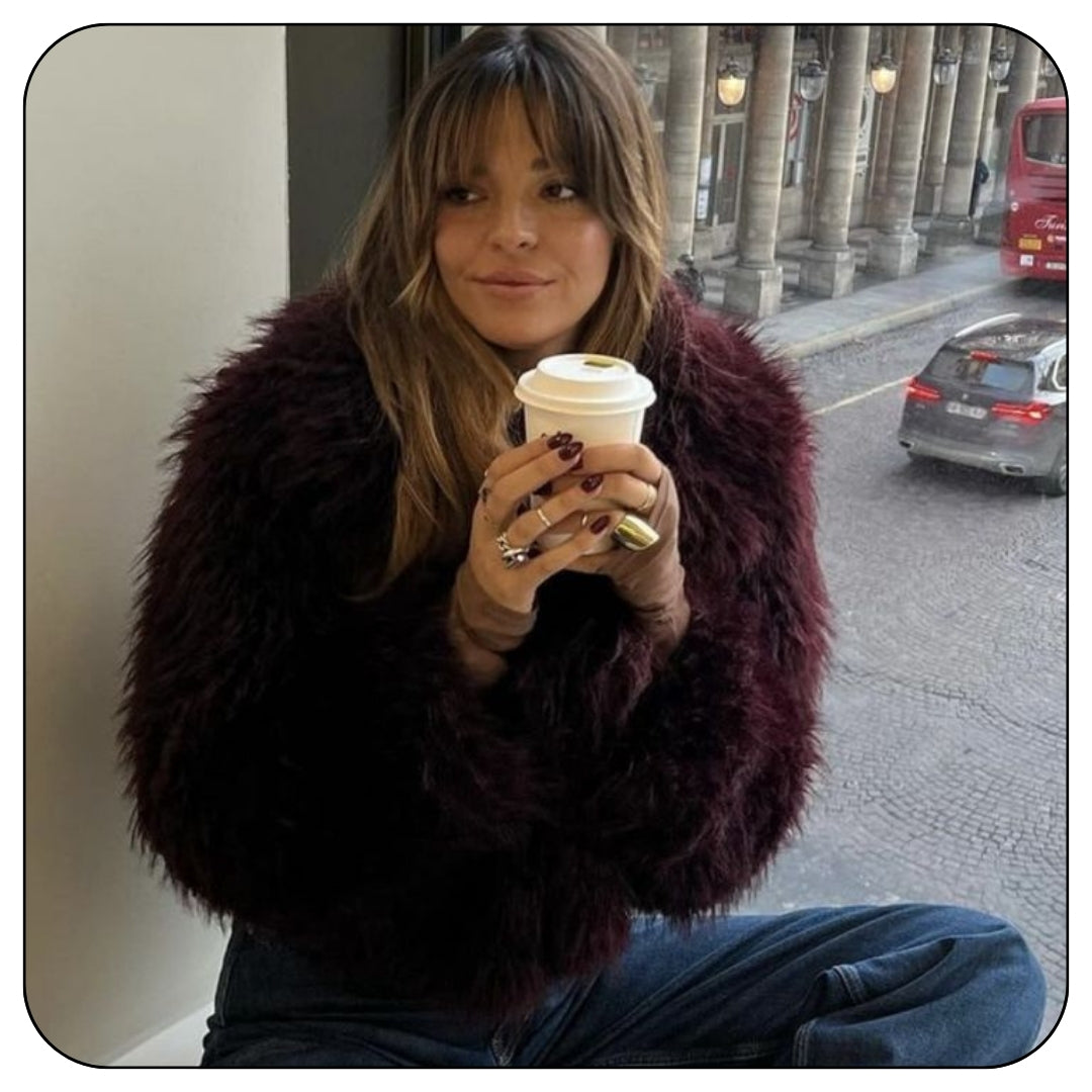 Women's Faux Fur Jacket - Fluffy Long Sleeve Short Faux Fur