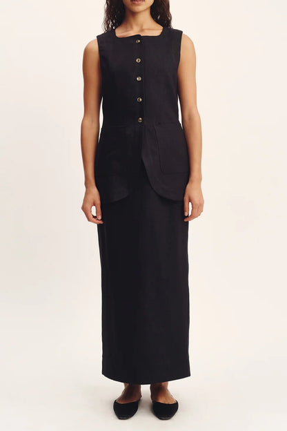 Alberta Linen Blend Skirt And Vest Set