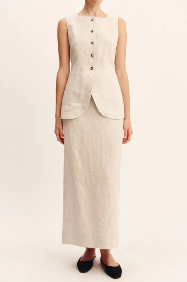 Alberta Linen Blend Skirt And Vest Set