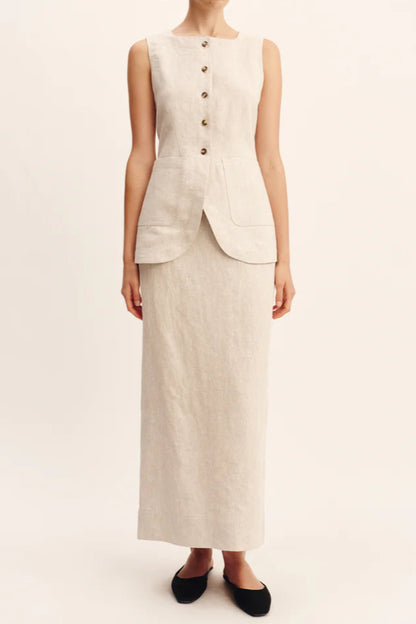 Alberta Linen Blend Skirt And Vest Set