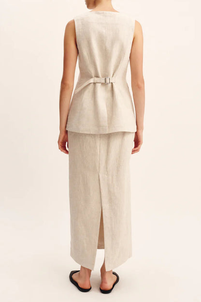 Alberta Linen Blend Skirt And Vest Set