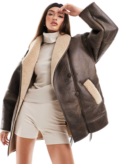 Shearling Coat - Womens Mid length Shearling Leather Belted Coat 