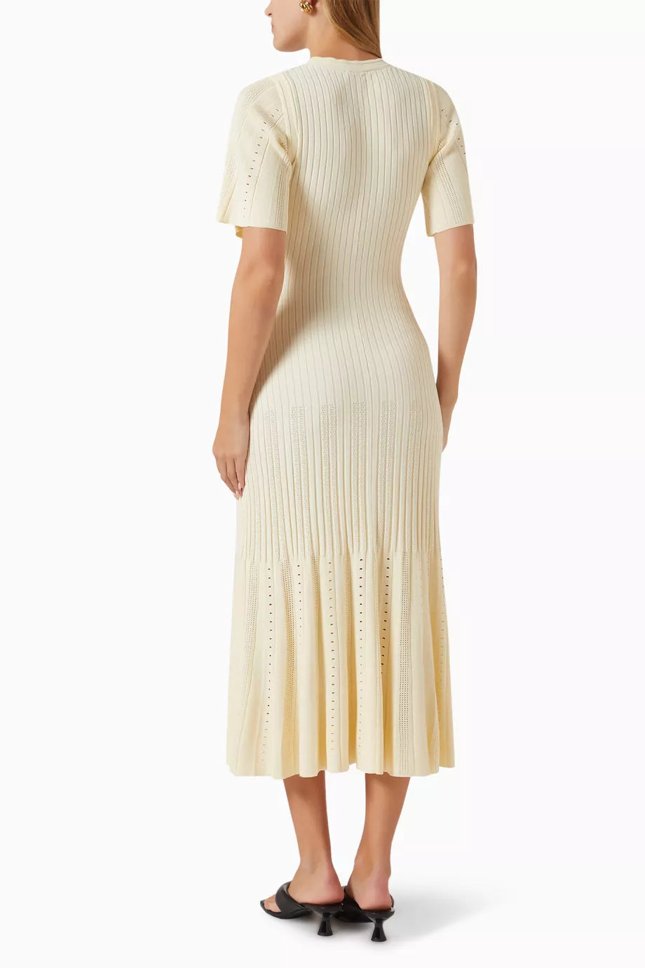 Knit Midi Dress - Womens Short Sleeve Ribbed Knit Classy Midi Dress