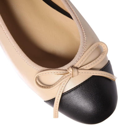 Beige and Black Ballet Flats - Womens Cap Toe Classy Ballet Flats