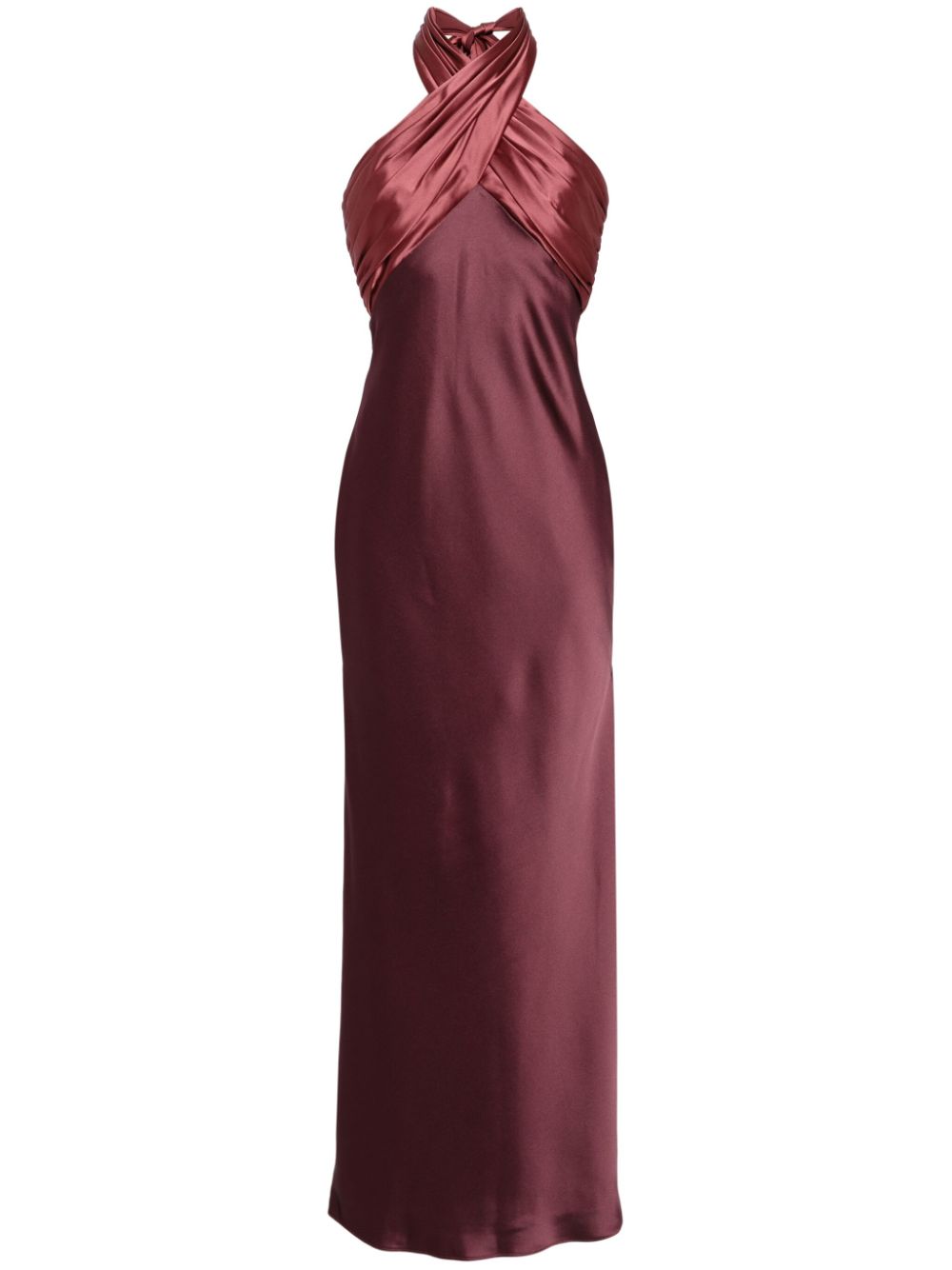 Burgundy Maxi Dress - Women's Backless Halter Satin Formal Holiday Dress