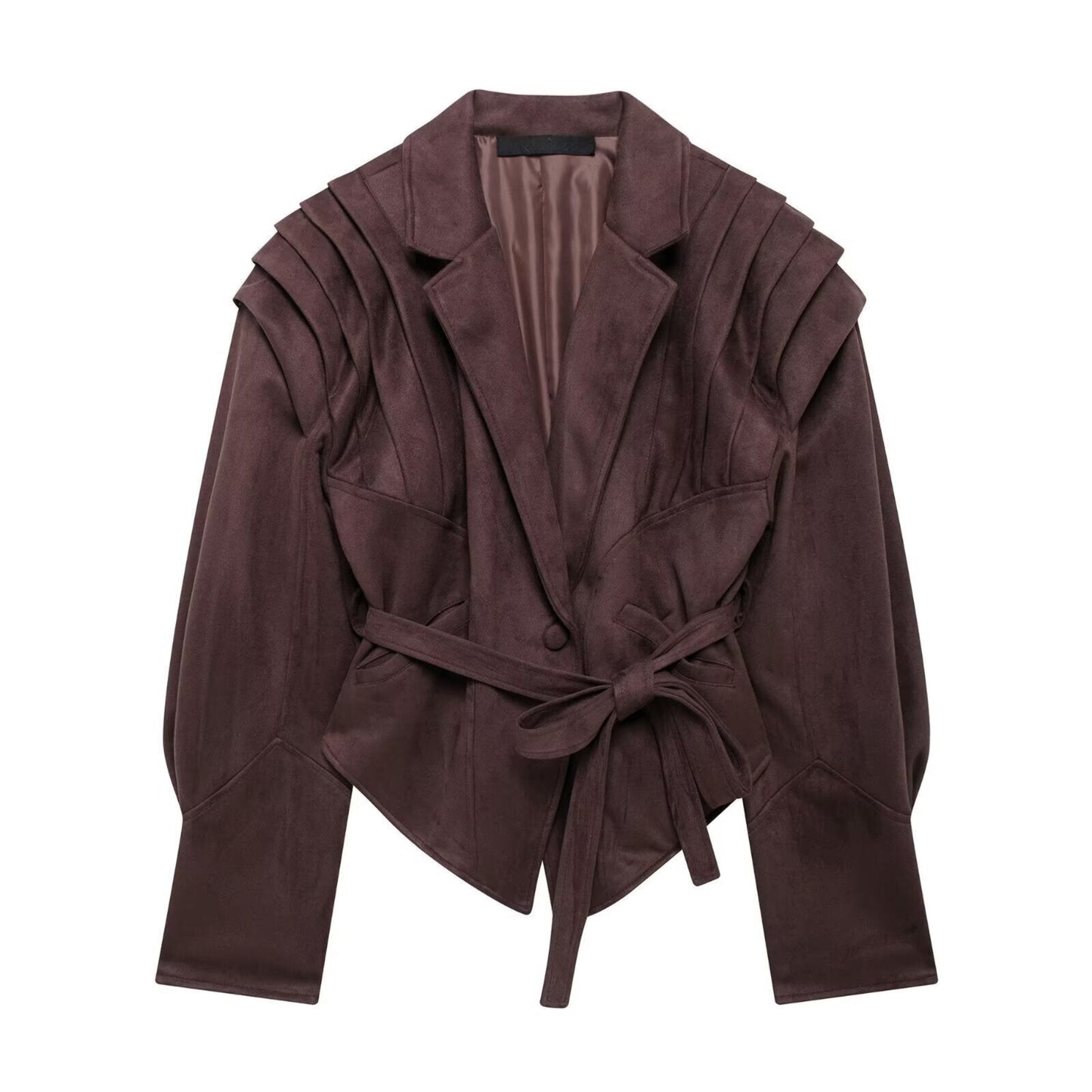 Belted Blazer - Women’s Long Sleeve Tie-Waist Suade Short jacket