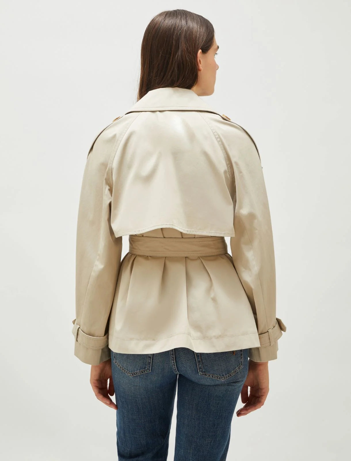 Short Trench Coat - Women's Belted Double-Breasted Short Trench Coat