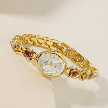 Vintage Styled Watch - Round face gemstone Watch