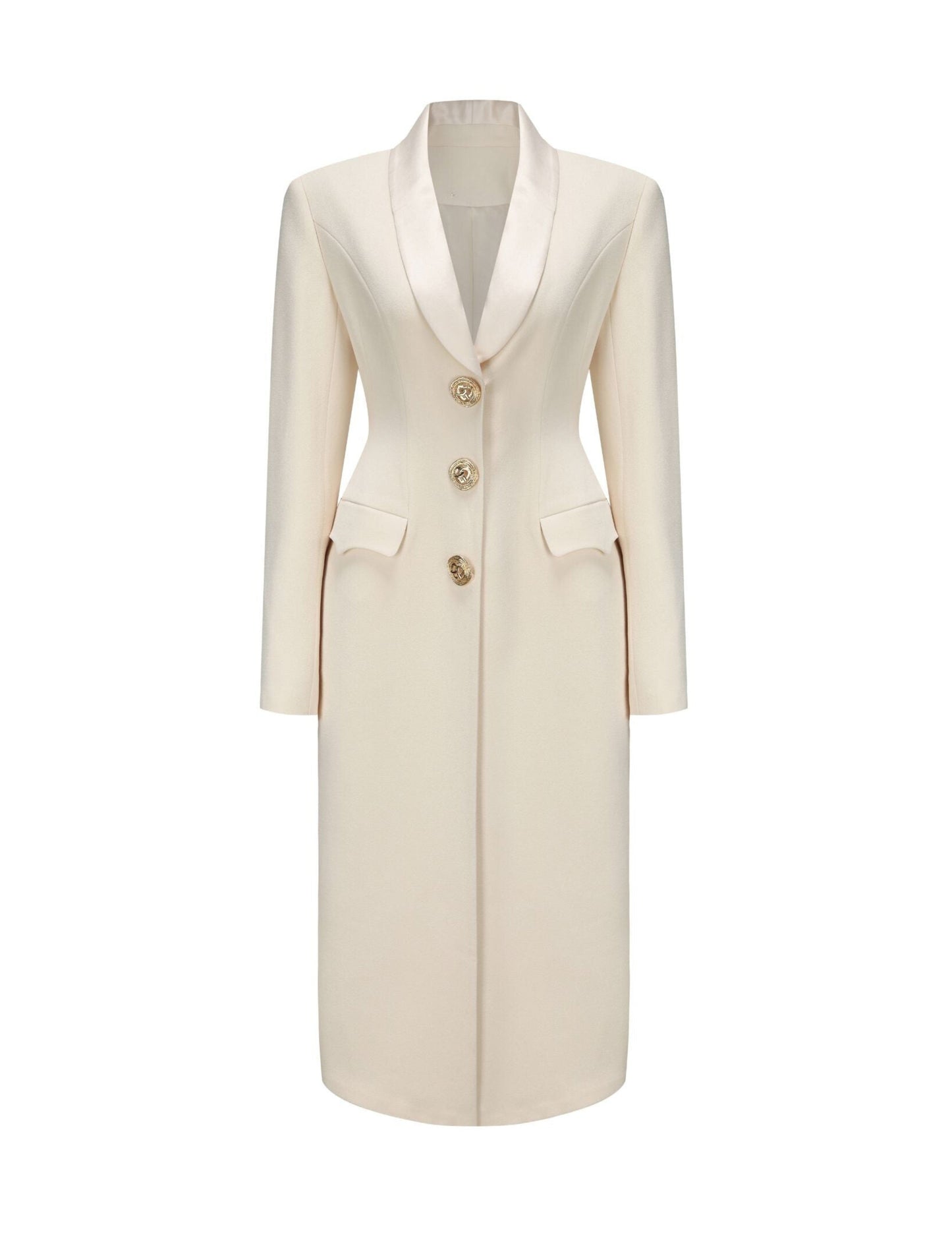 Blazer Dress - Women's Tailored Satin Lapel Button-Down Blazer Dress