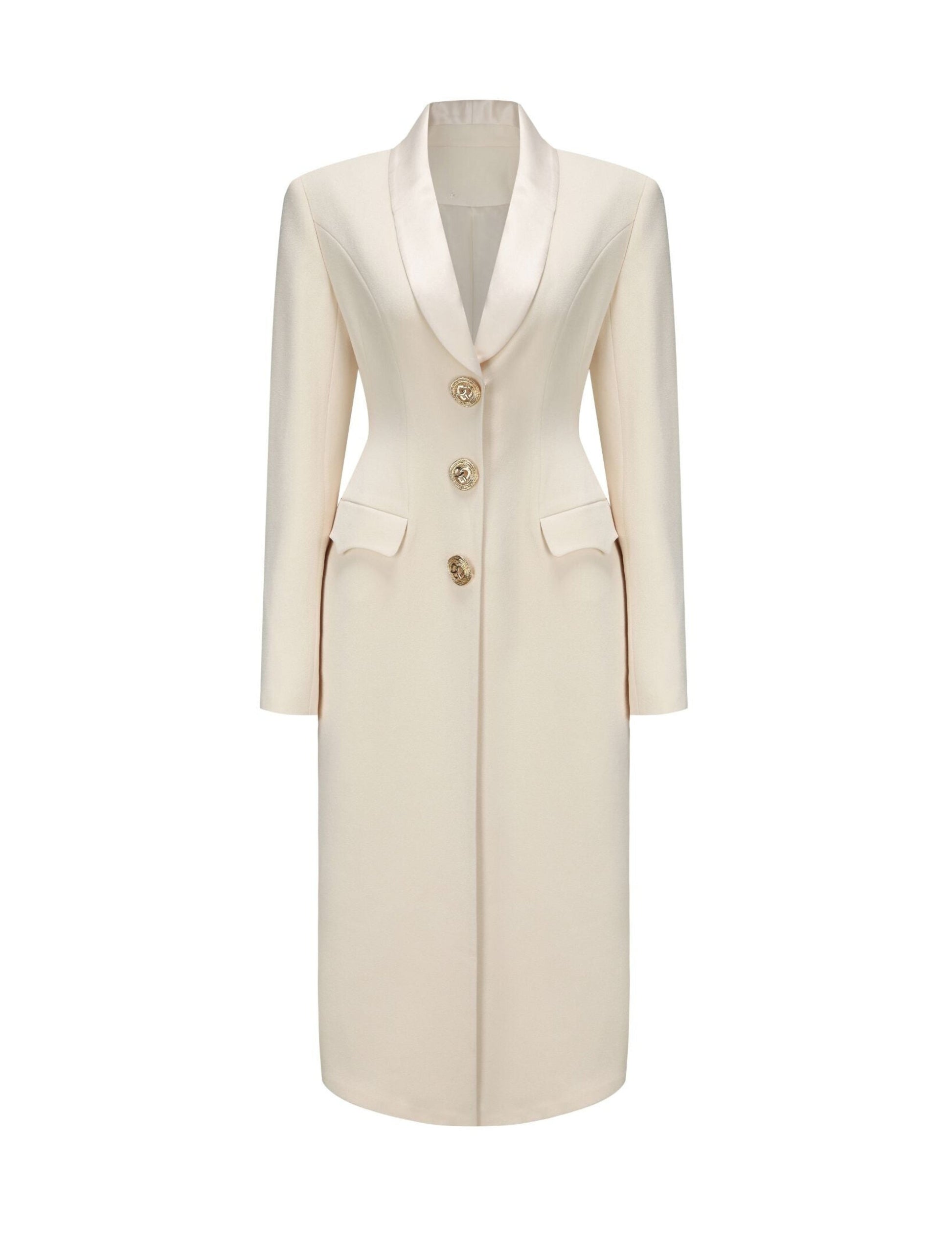 Blazer Dress - Women's Tailored Satin Lapel Button-Down Blazer Dress