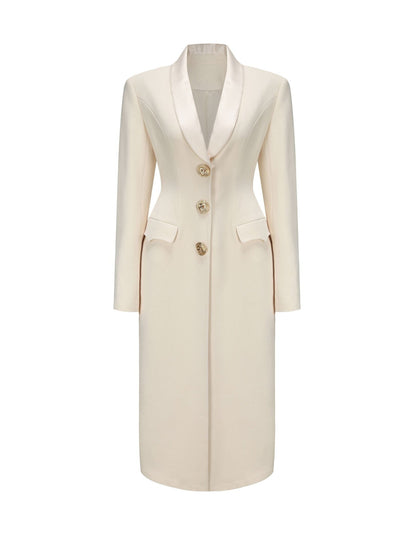 Blazer Dress - Women's Tailored Satin Lapel Button-Down Blazer Dress