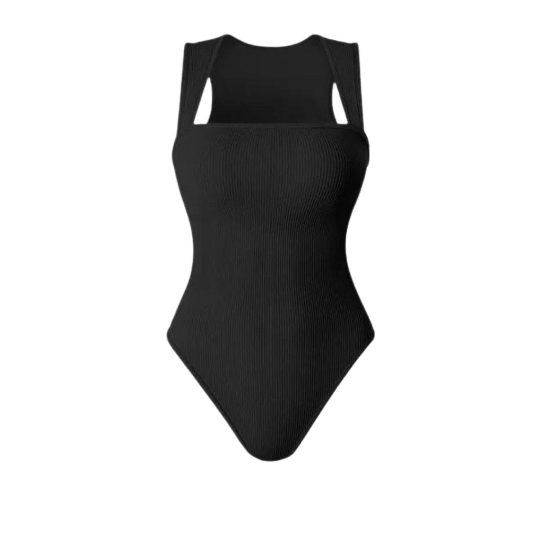 Black Chloe Square Neck Bodysuit with sleek, minimalist design.