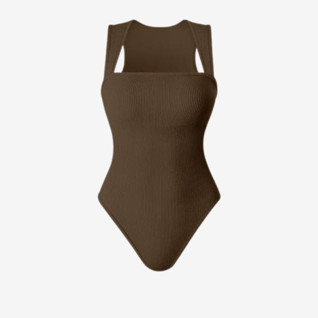 Square Neck Bodysuit - Womens Ribbed Square Neck Sculpting Bodysuit