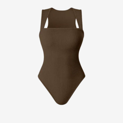 Square Neck Bodysuit - Womens Ribbed Square Neck Sculpting Bodysuit