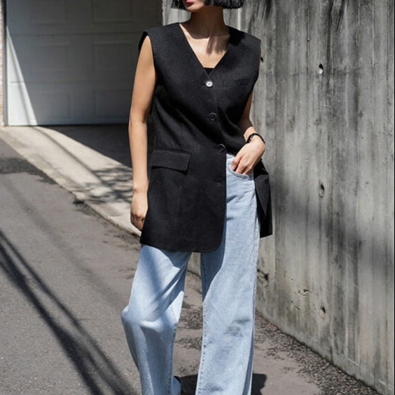 Gilet long en lin à boutons Rei