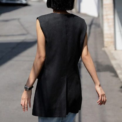 Gilet long en lin à boutons Rei