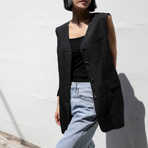 Gilet long en lin à boutons Rei