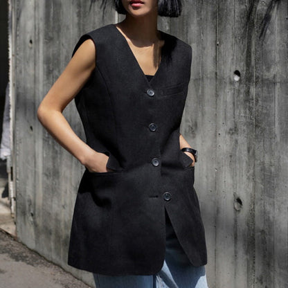 Gilet long en lin à boutons Rei