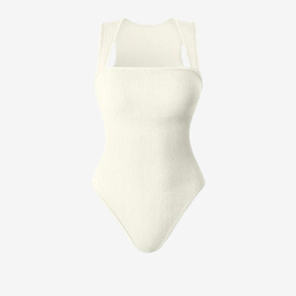 Square Neck Bodysuit - Womens Ribbed Square Neck Sculpting Bodysuit