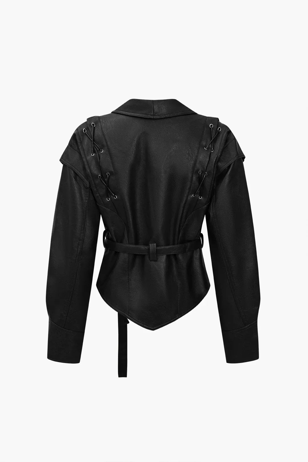 Short Leather Jacket - Women’s Belted Faux Leather Belted Jacket