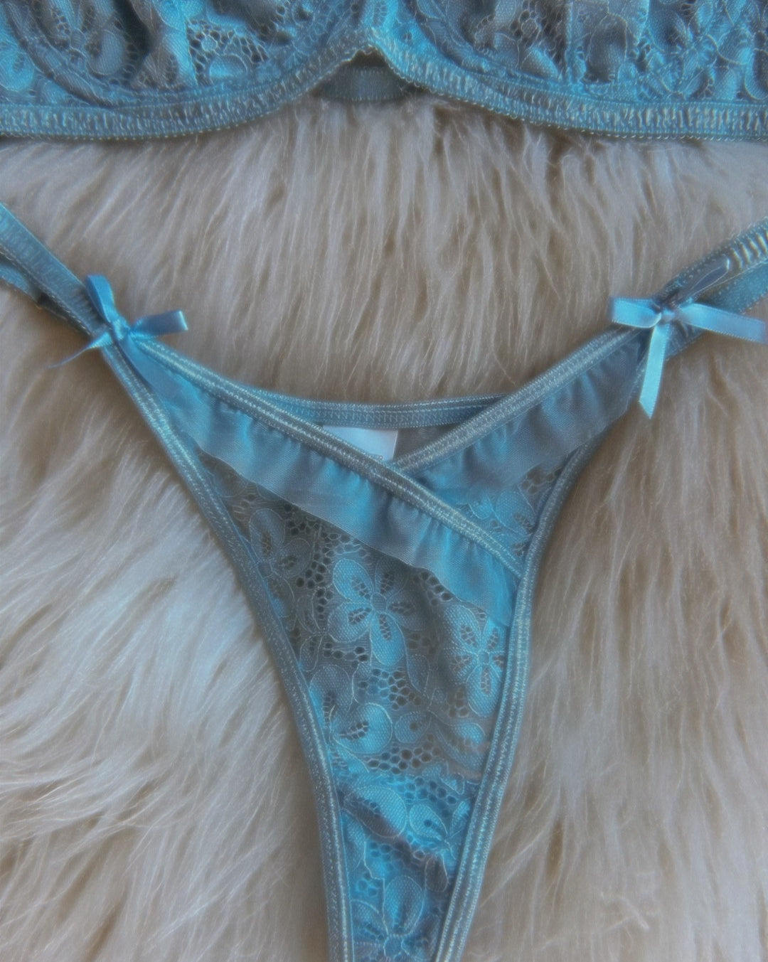 Vintage Lingerie Set - Womens Lace Blue Bra & Panty Lingerie Set