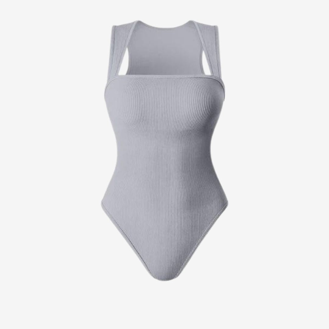 Square Neck Bodysuit - Womens Ribbed Square Neck Sculpting Bodysuit