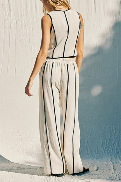 Marleen Linen Blend Striped Vest And Pant Set