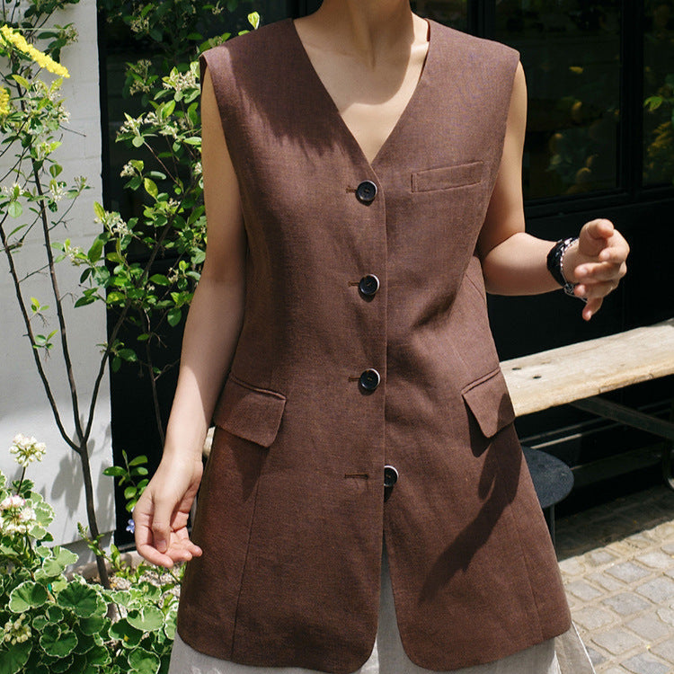 Gilet long en lin à boutons Rei